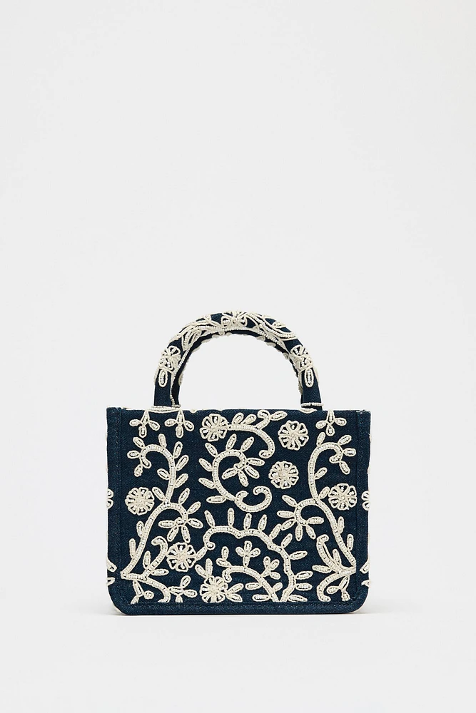 EMBROIDERED DETAIL RIGID DENIM CITY BAG