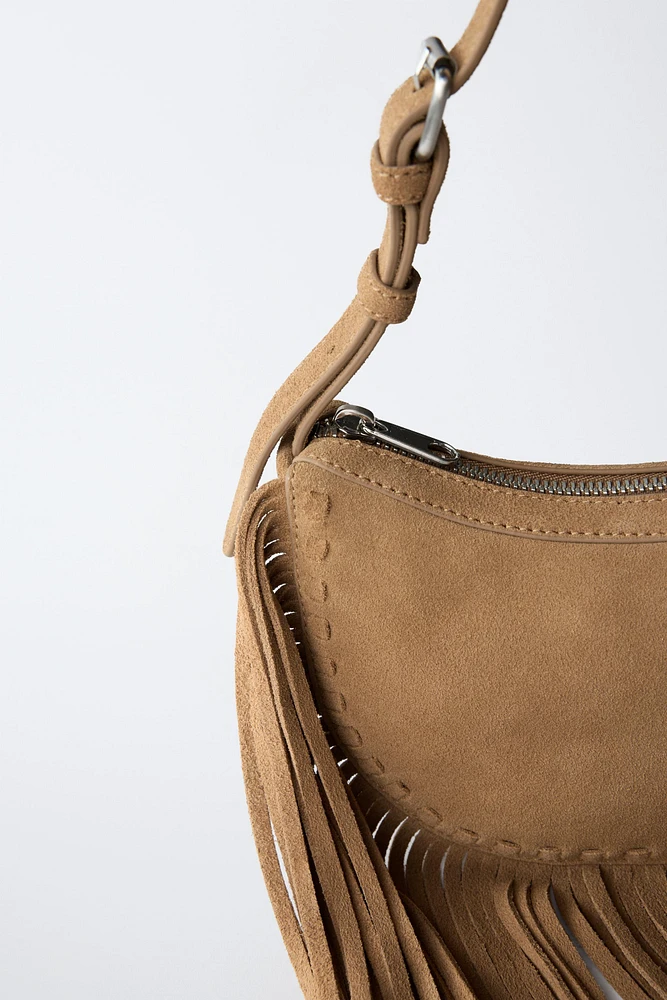 SUEDE FRINGE SHOULDER BAG