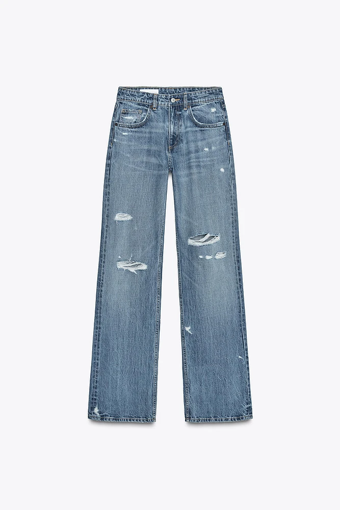 TRF MID-RISE RIPPED WIDE LEG JEANS