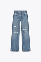 TRF MID-RISE RIPPED WIDE LEG JEANS