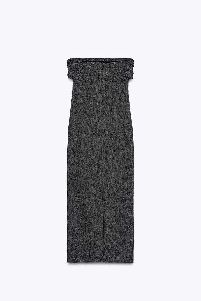 TEXTURED BANDEAU MIDI DRESS