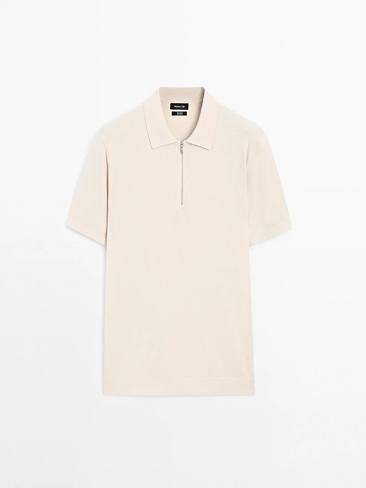 Cotton knit quarter-zip polo shirt