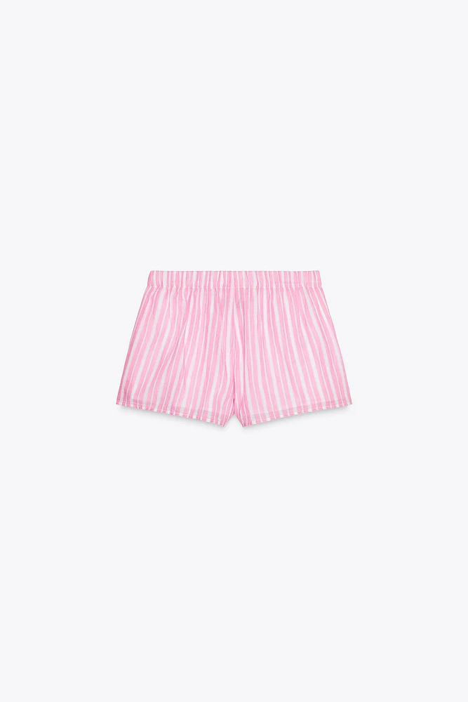 STRIPED GAUZE PAJAMA SHORTS