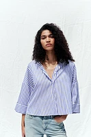 STRIPED SHIRT WITH WIDE METALLIC THREAD SLEEVES