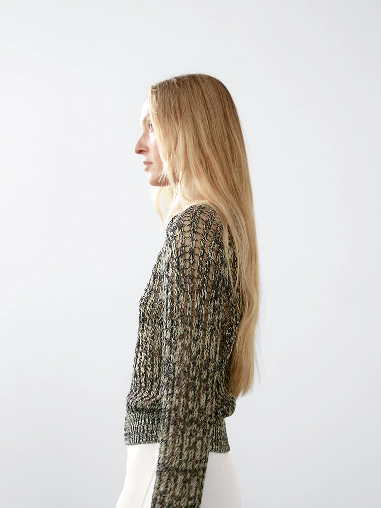 Pull en maille ajourée de coton mélangé