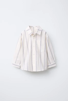 LABEL TRIM STRIPED SHIRT