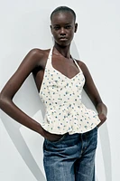 FLORAL POPLIN HALTER TOP
