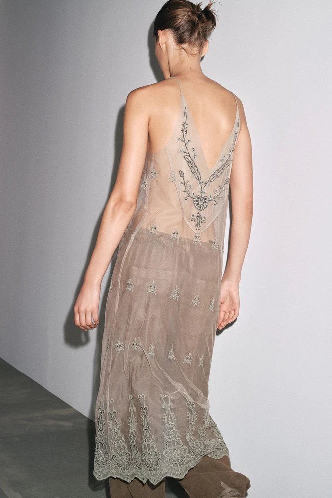 EMBROIDERED BEADED TULLE DRESS
