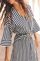 STRIPED LINEN MIDI DRESS