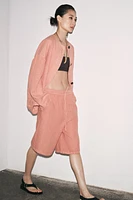 ZW COLLECTION 100% LINEN LONG BERMUDA SHORTS