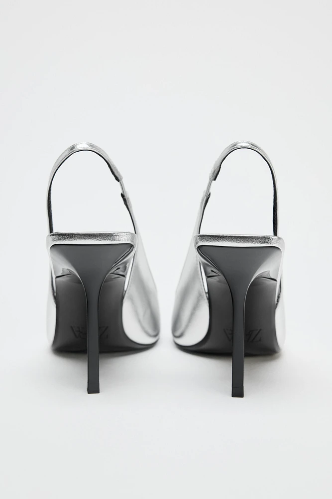 METALLIC EFFECT HEELED SANDALS
