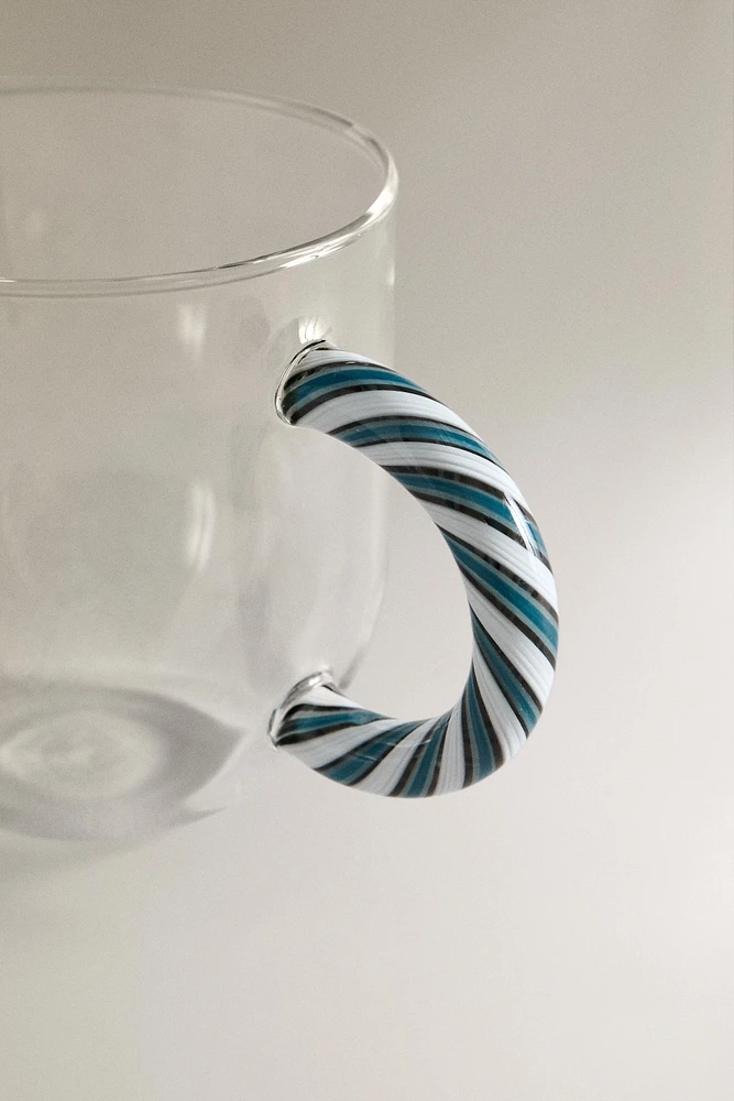 BOROSILICATE GLASS MUG WITH A SPIRAL HANDLE