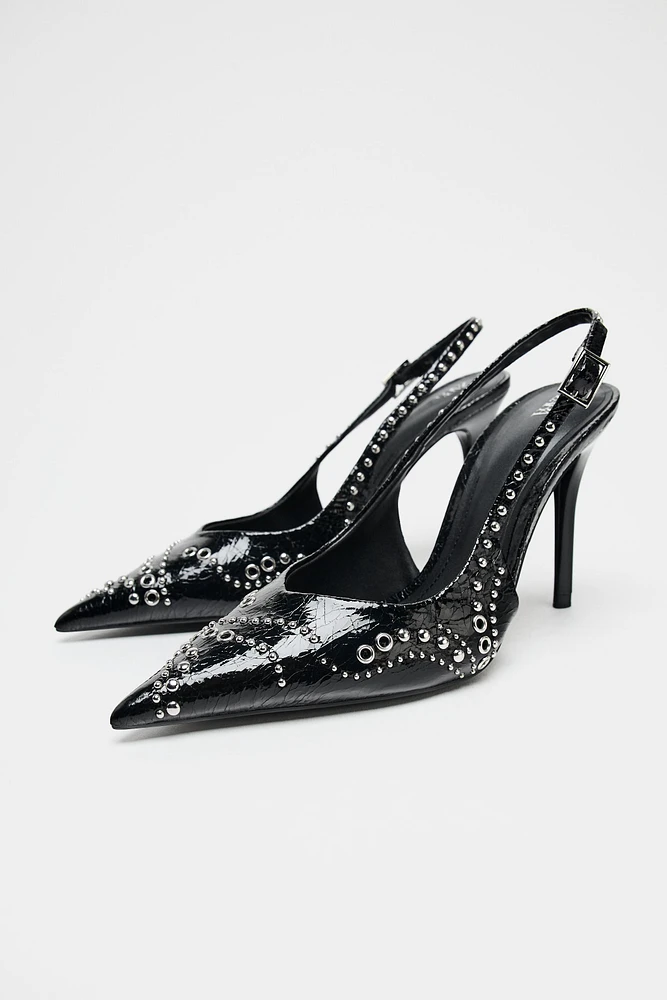 STUDDED HEELED PUMPS