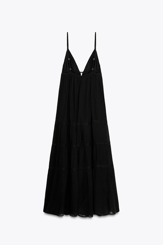EMBROIDERED GAUZE MIDI DRESS