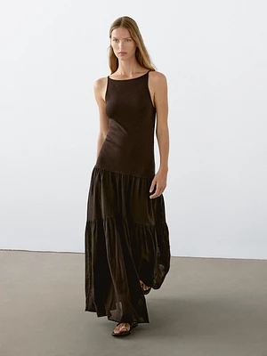 Long strappy cotton blend dress