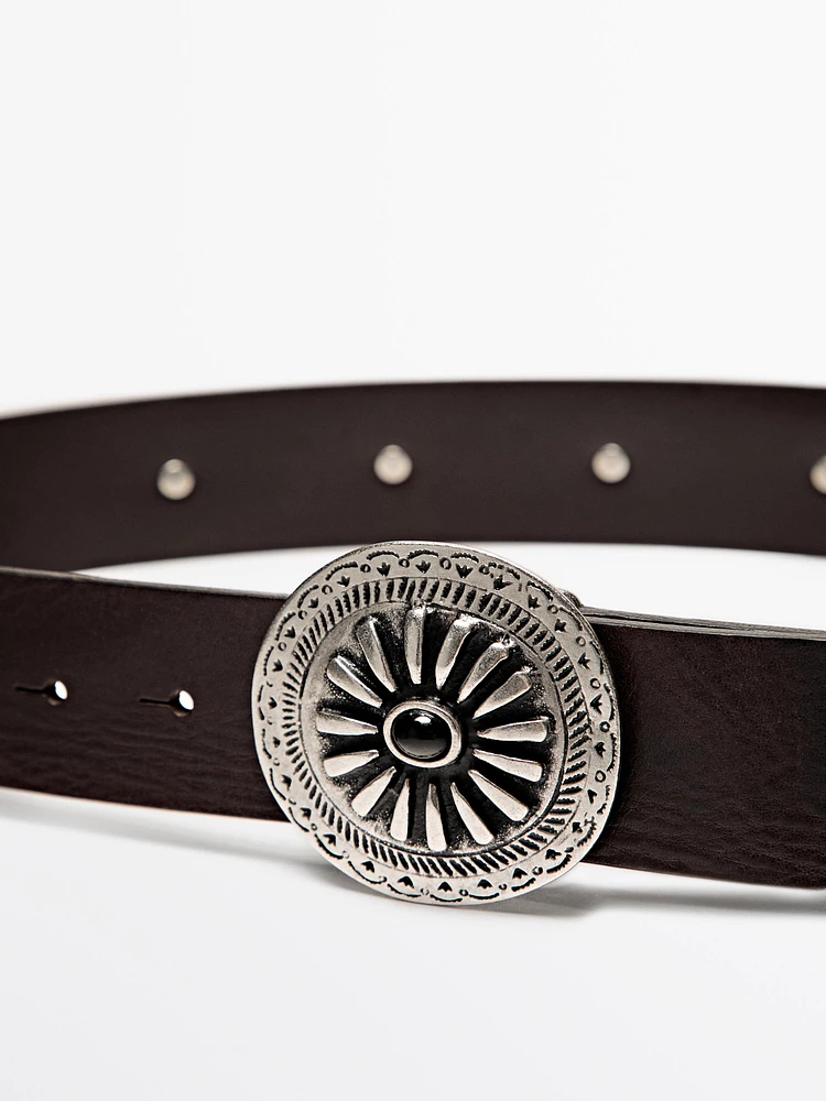 Leather belt with boho appliqués