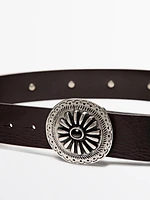 Leather belt with boho appliqués