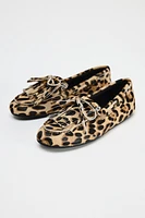 ANIMAL PRINT FUR LINED LEATHER LOAFERS