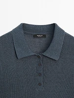 Linen blend cutwork polo sweater