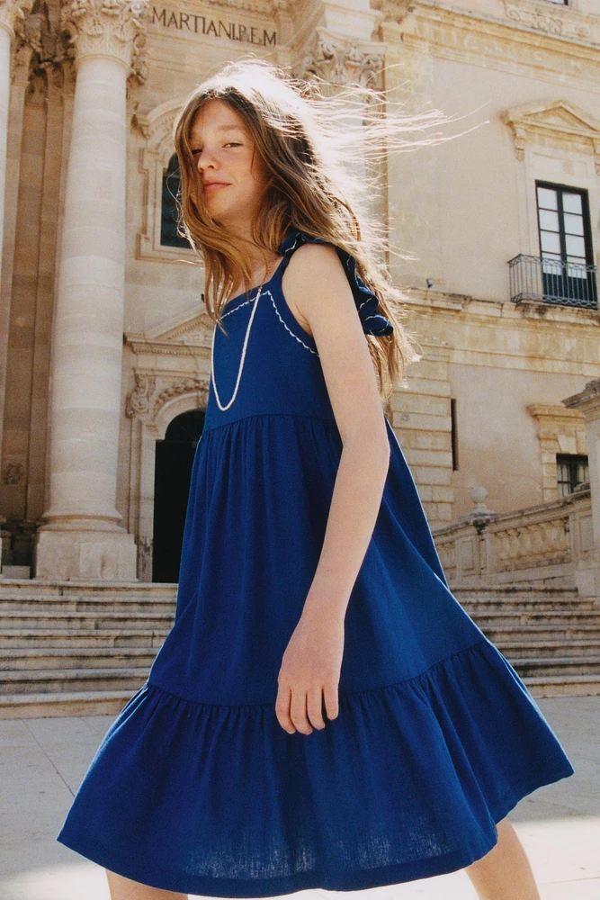 LINEN TOPSTITCHED DRESS