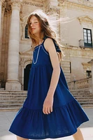 LINEN TOPSTITCHED DRESS