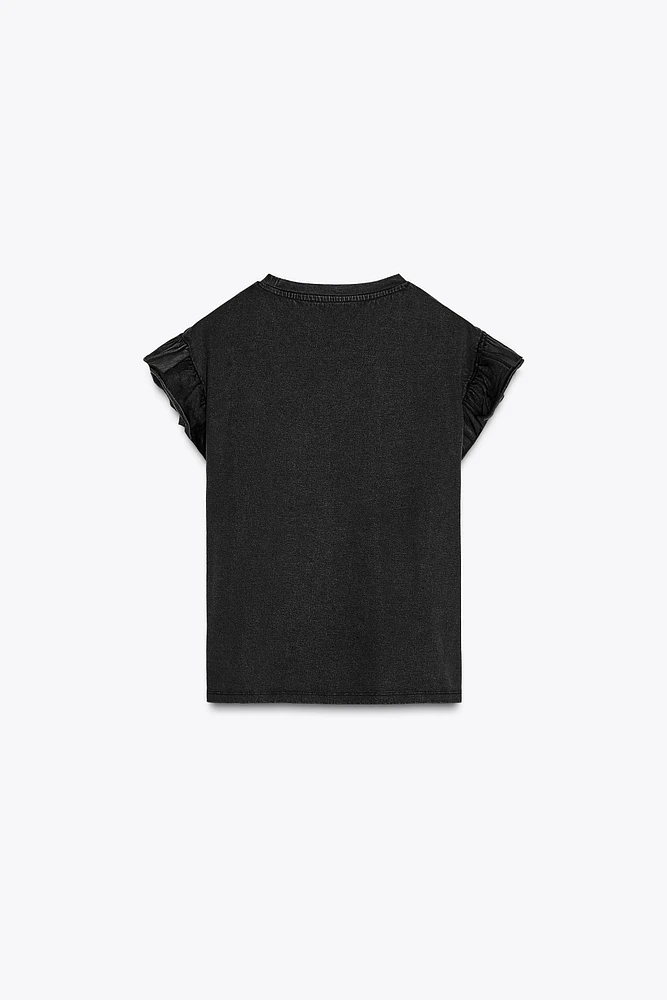 WASHED EFFECT RUFFLE T-SHIRT