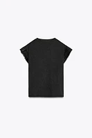 WASHED EFFECT RUFFLE T-SHIRT