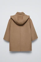 WOOL BLEND HOODED DUFFLE COAT