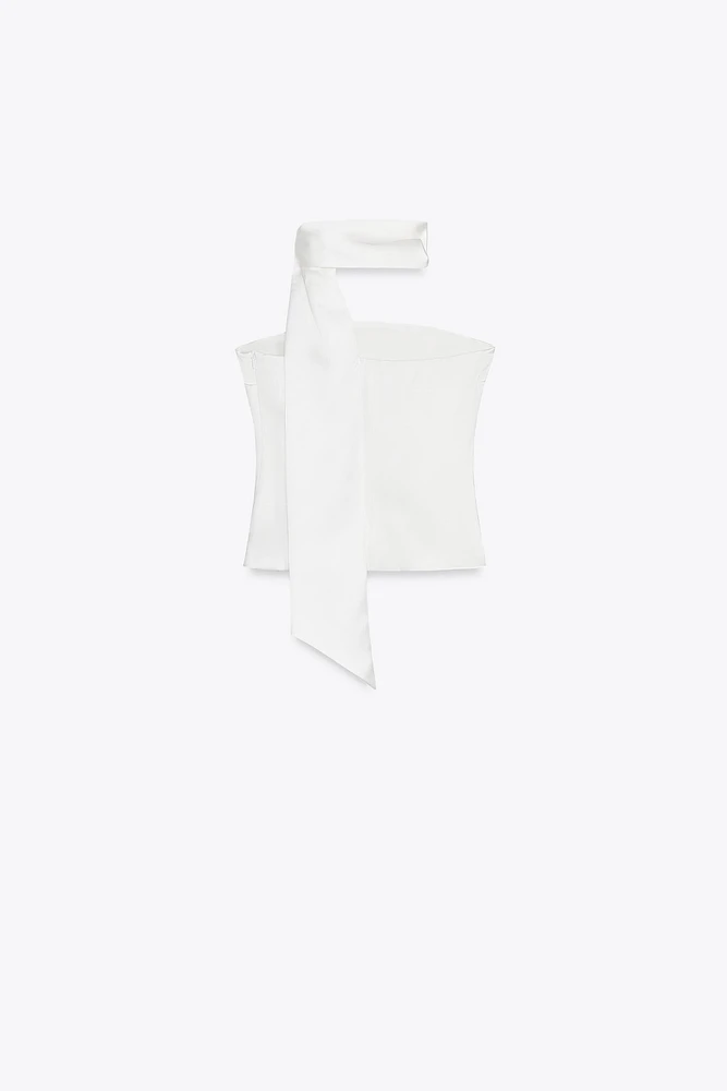 TOP SATINÉ DRAPÉ AVEC FOULARD