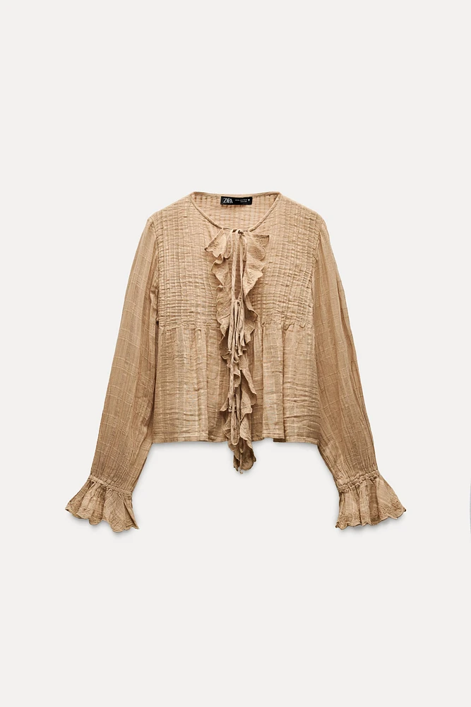 TEXTURED WEAVE RUFFLED SHIRT