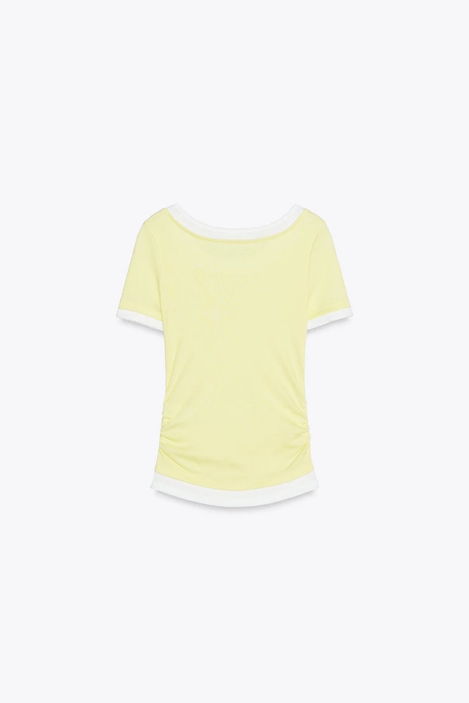 DOUBLE RIB RUCHED T-SHIRT