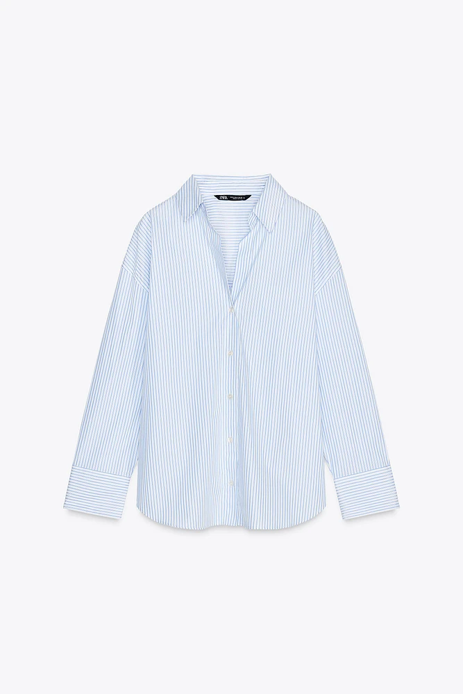 CHEMISE EN POPELINE À RAYURES FIL MÉTALLISÉ