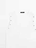 Crew neck T-shirt with eyelet detail