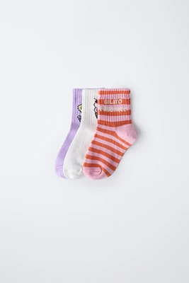 LOT DE TROIS PAIRES CHAUSSETTES IMPRIMÉ GLACE ET RAYURES