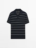 100% linen striped knit polo shirt