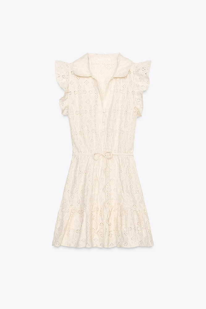 EMBROIDERED BELTED DRESS