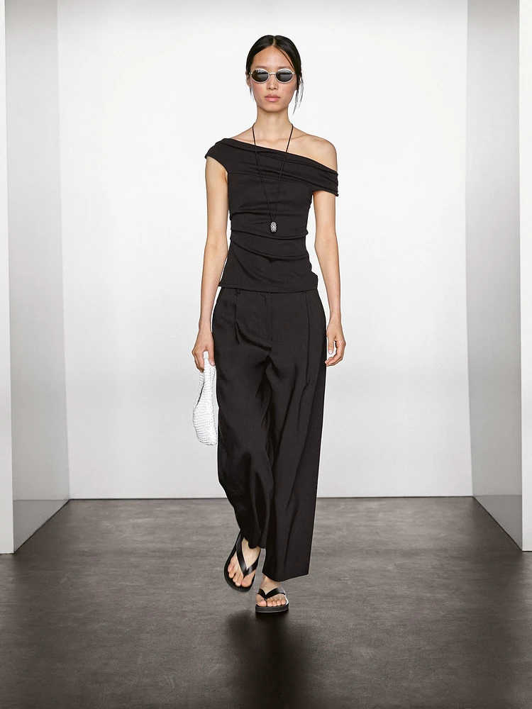 Pantalon fluide lin à pinces