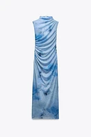 DRAPED PRINTED MIDI DRESS