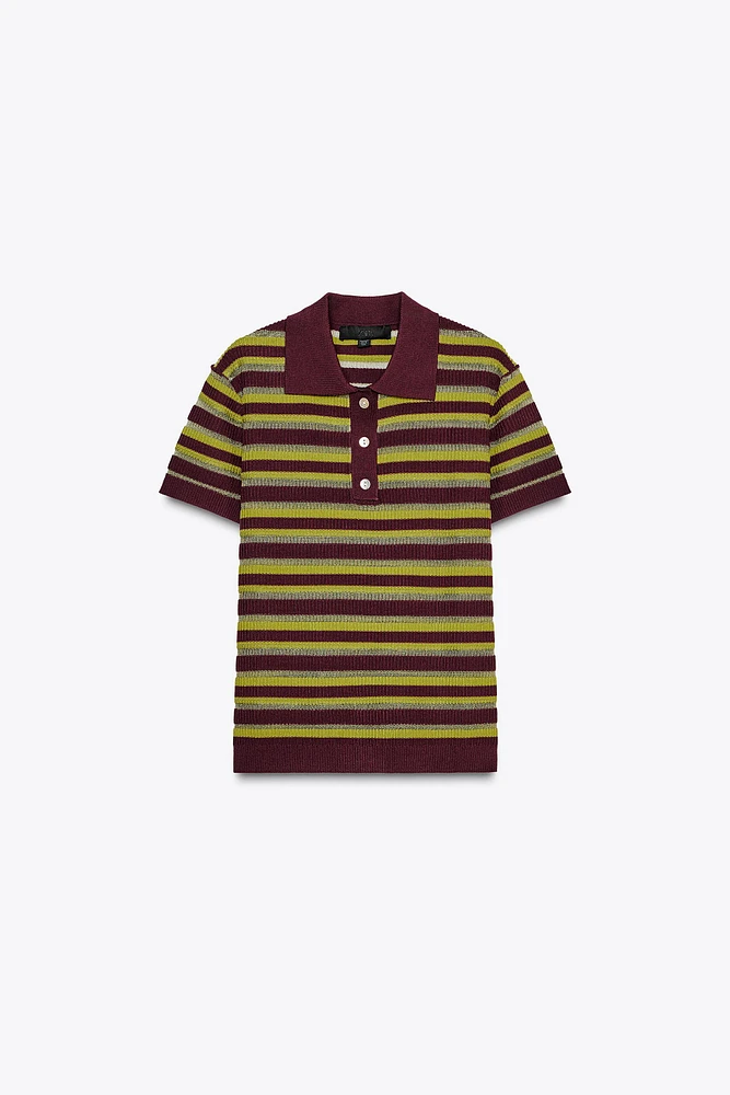 TOP POLO EN MAILLE À RAYURES