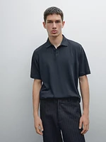 Short sleeve linen blend polo shirt