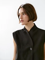 Linen blend high neck waistcoat