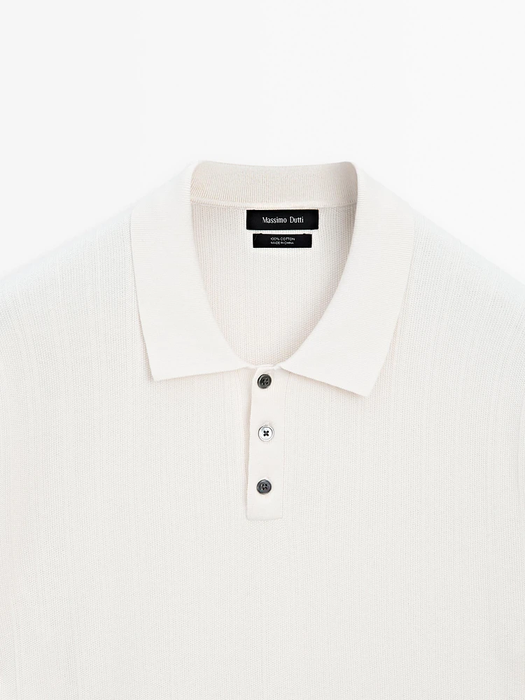 100% cotton textured knit polo shirt