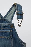 DISTRESSED EFFECT DENIM OVERALLS