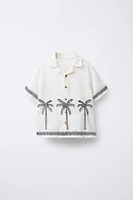 CHEMISE EN COTON ET LIN BRODÉ PALMIERS