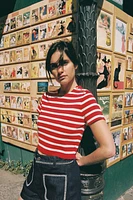 STRIPED KNIT SHORT SLEEVE TOP