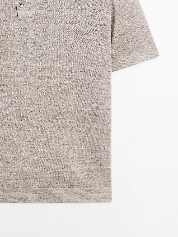 Melange linen knit polo shirt