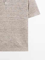 Melange linen knit polo shirt