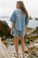 TRF CROP DENIM SHIRT
