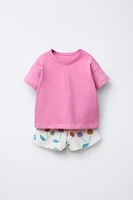 SOLID T-SHIRT AND WAFFLE BERMUDA SHORTS SET