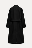 LONG BELTED WOOL BLEND COAT